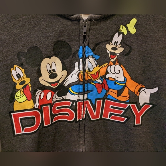Disney Grey Zip Hoodie Youth 14/16 Mickey Goofy Donald Duck Pluto - Picture 4 of 4